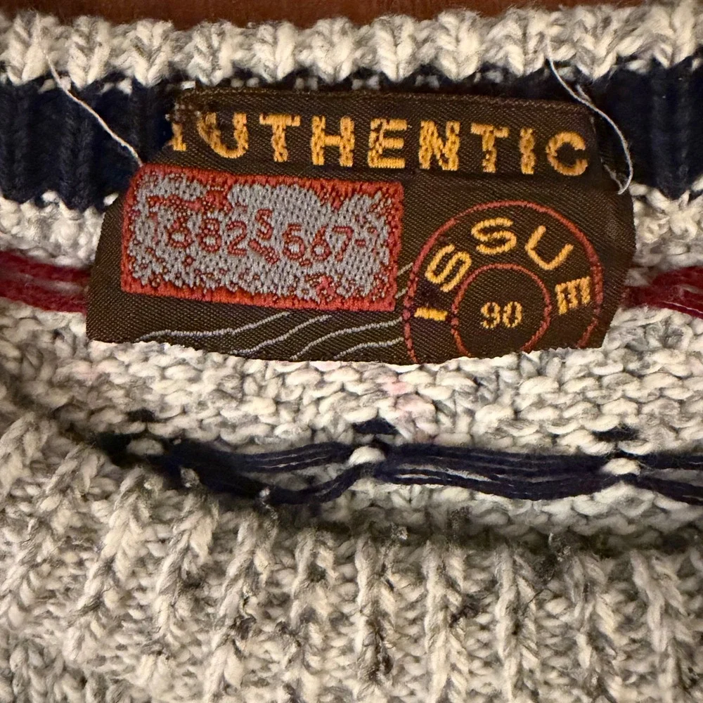 Authentic Mens‎ Crew Neck Sweater Speckled Pattern Red Blue Green Accents Size L